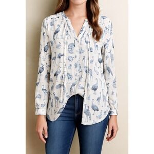 Maeve Anthropologie Fauna Animal Print Pleated Button Front Top Womens Small